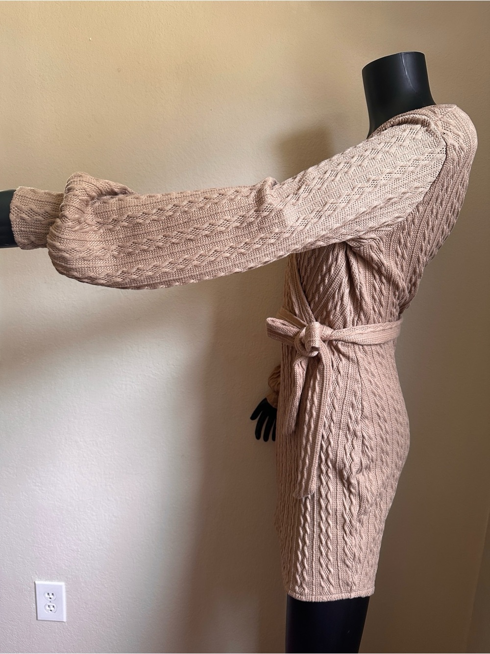 Windsor Cable-Knit Wrap Dress in Taupe - Picture 7 of 13